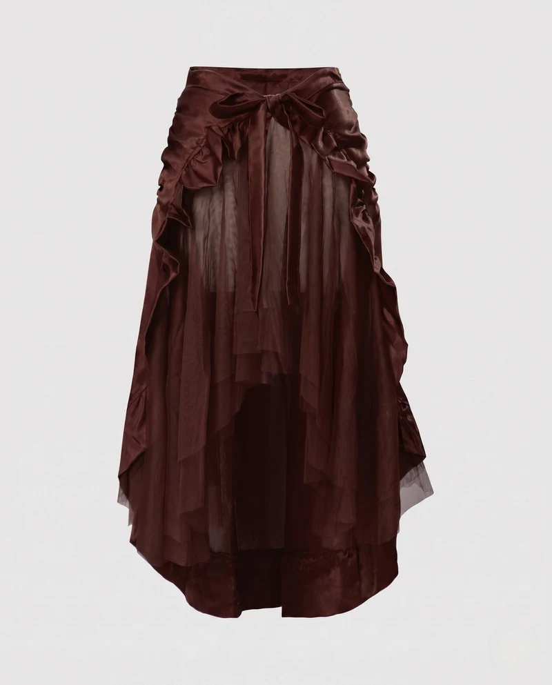Damen asymmetrischer gefalteter Rock mit Rüschendetails und Taillengürtel Nord Taschen