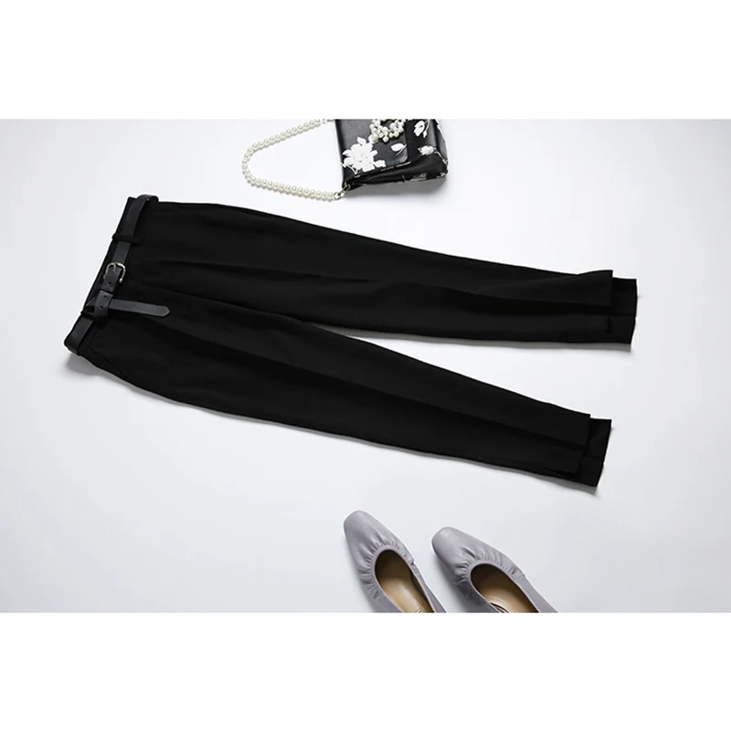 Damen Elegante und bequeme Hochtaillierte Anzughose mit Gürtel Nord Taschen