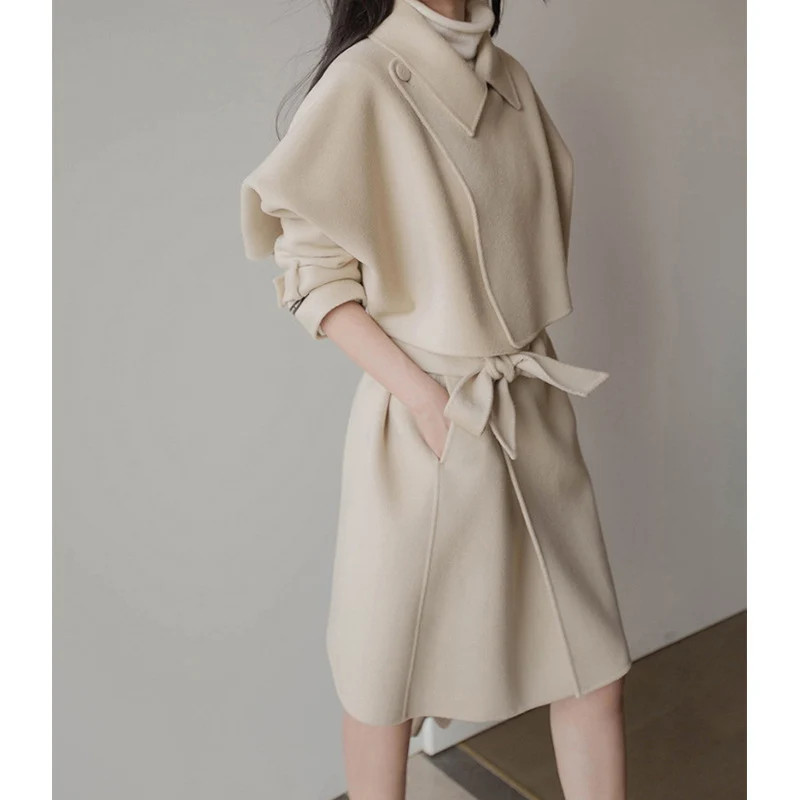 Damen Elegante Übergangsjacke mit Taillengürtel Nord Taschen