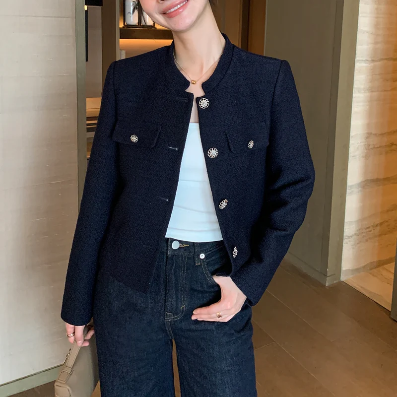 Damen Elegante Tweedjacke mit goldenen Knöpfen Nord Taschen