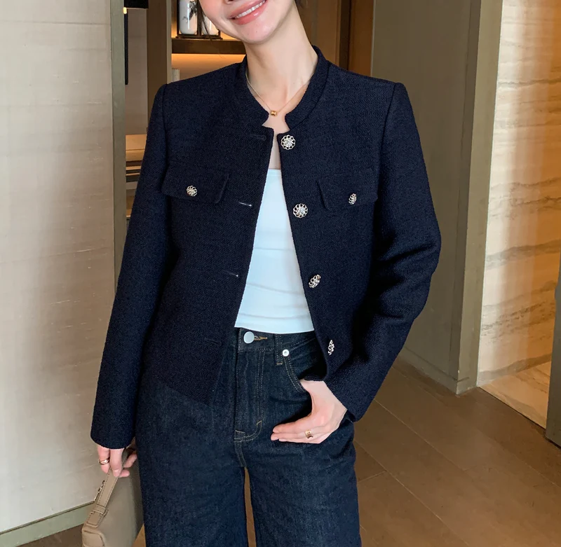 Damen Elegante Tweedjacke mit goldenen Knöpfen Nord Taschen