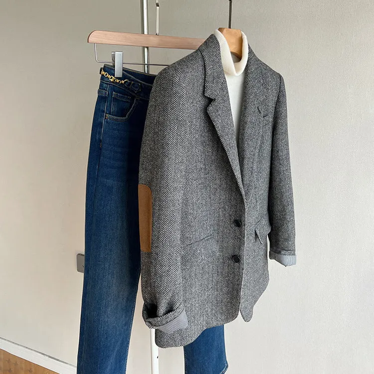 Damen Elegante Tweed-Blazerjacke Nord Taschen
