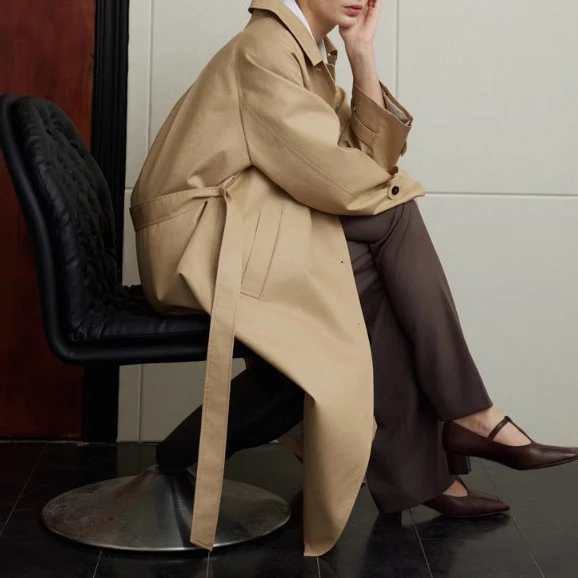 Damen elegante Trenchjacke mit Taillengürtel Nord Taschen