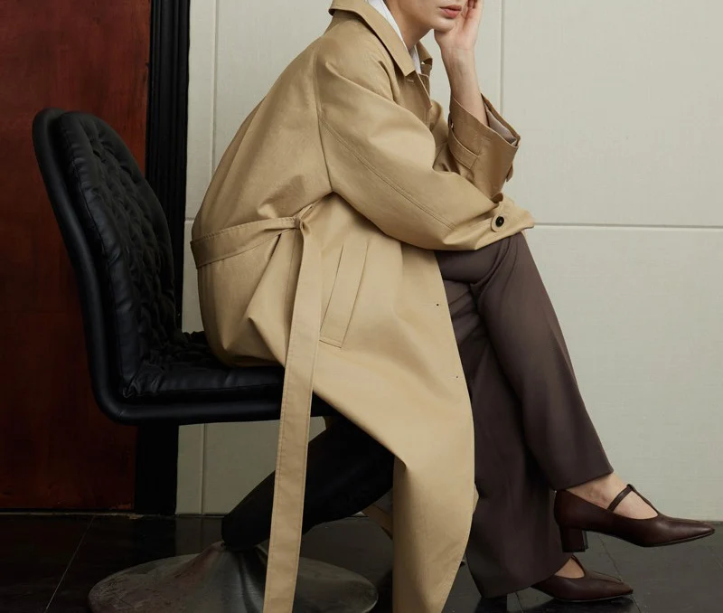 Damen elegante Trenchjacke mit Taillengürtel Nord Taschen