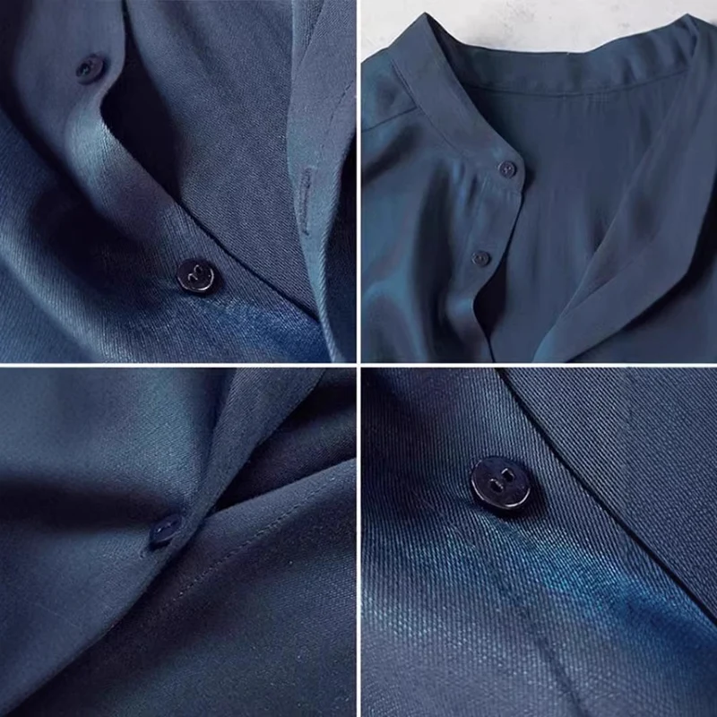 Damen Elegante satinierte Bluse mit Stehkragen Nord Taschen