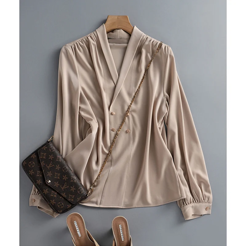 Damen Elegante Oversized-Bluse mit Drapierung Nord Taschen