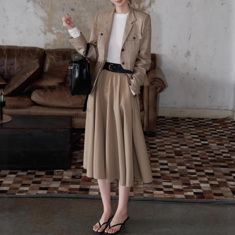 Damen Elegante Leinenjacke mit Taillengürtel Nord Taschen