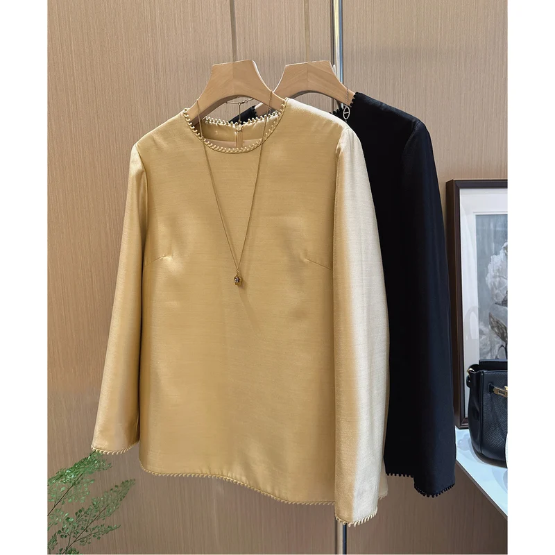 Damen Elegante Langarmbluse mit rüschlichem Kragen Nord Taschen
