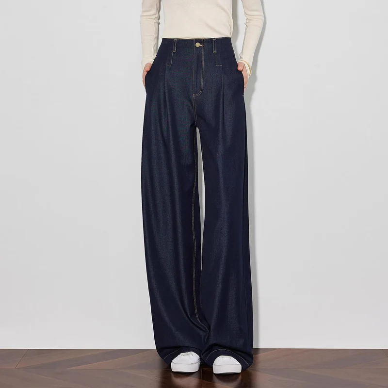 Damen Elegante Hohe Taillierte Wide-Leg Jeans Nord Taschen