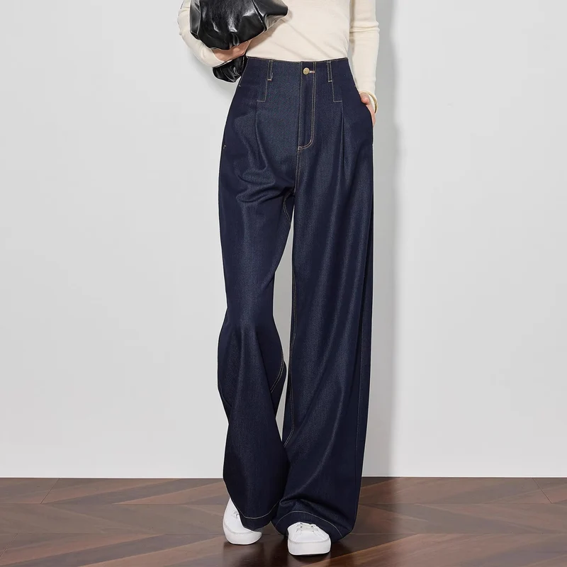 Damen Elegante Hohe Taillierte Wide-Leg Jeans Nord Taschen