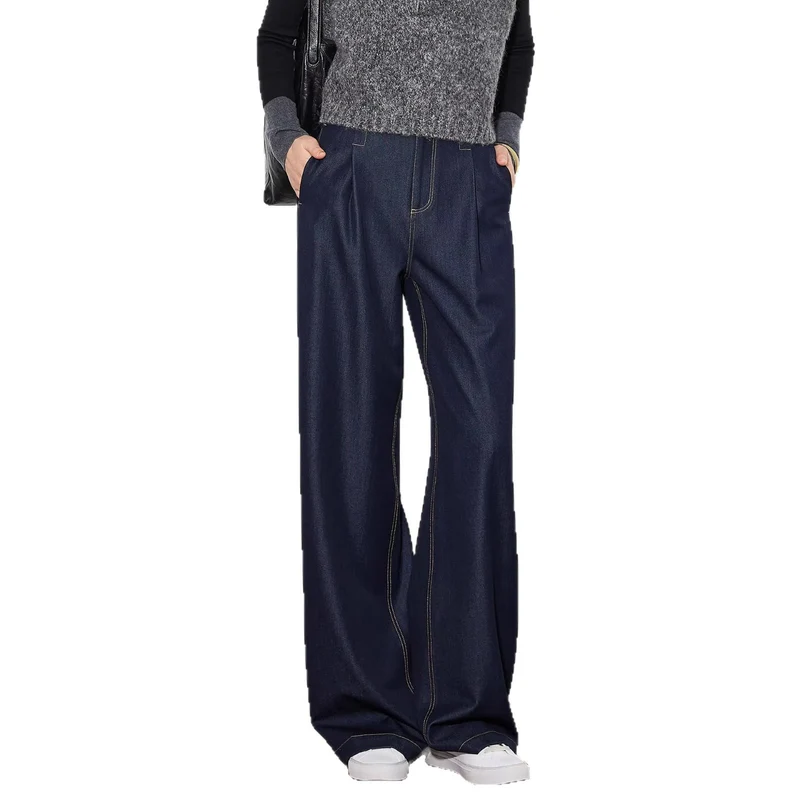 Damen Elegante Hohe Taillierte Wide-Leg Jeans Nord Taschen