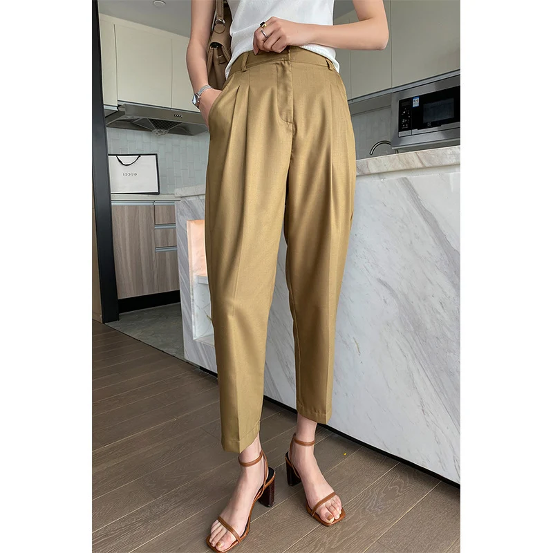 Damen Elegante Hochtaillierte Stoffhose Nord Taschen