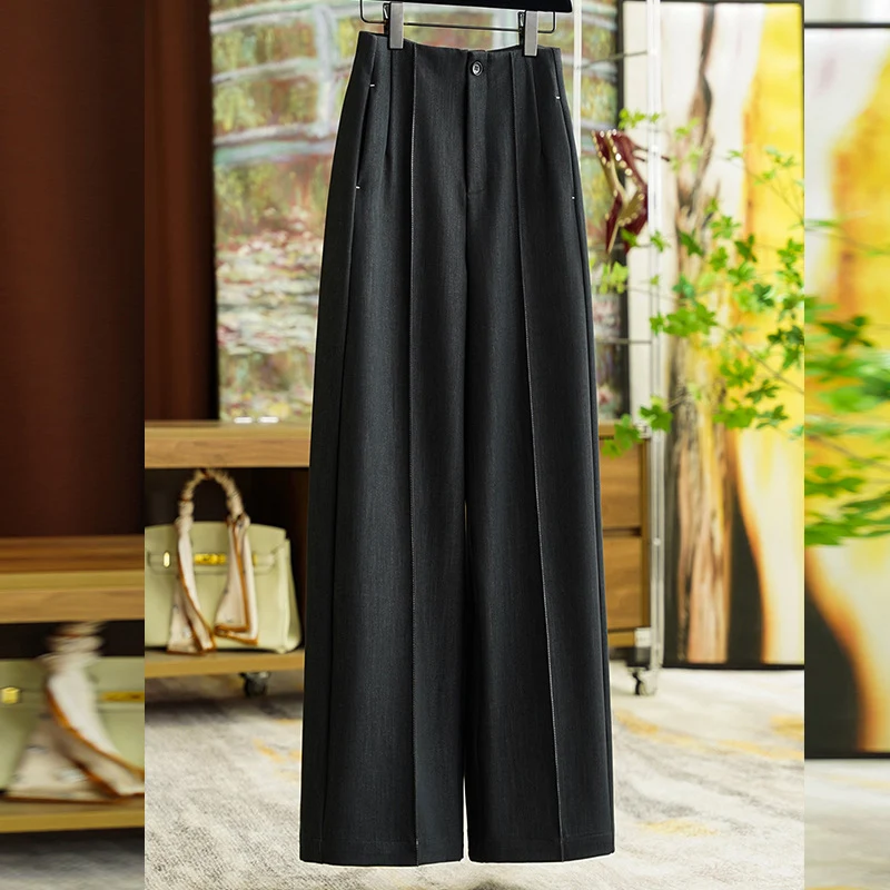 Damen Elegante Hochtaillierte Plissee-Hosen Nord Taschen