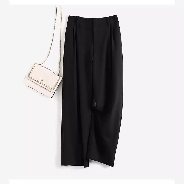 Damen Elegante, hoch taillierte und fließende Stoffhose Nord Taschen