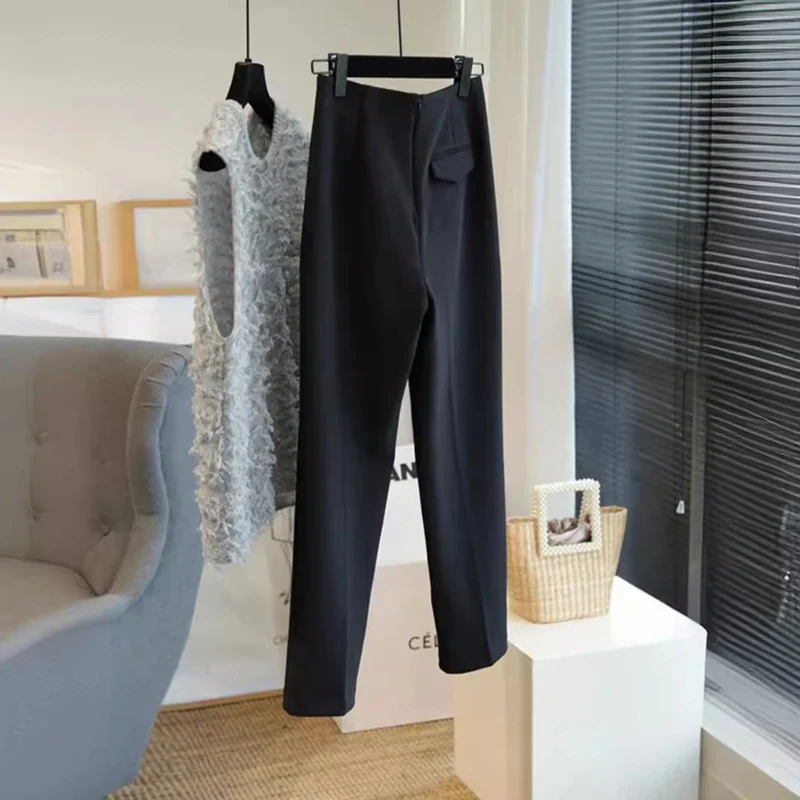 Damen Elegante Hoch taillierte Stoffhose Nord Taschen