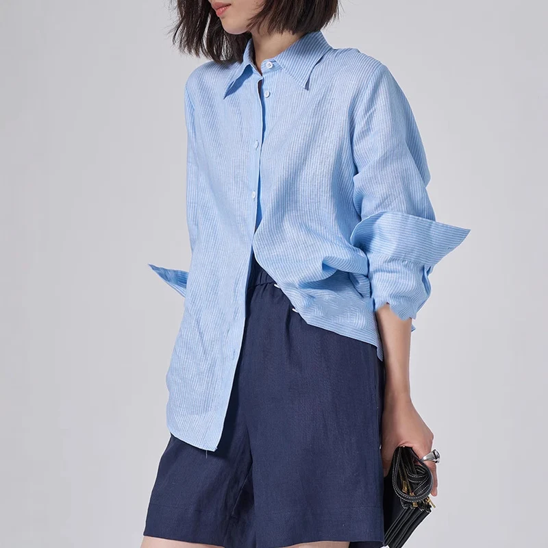 Damen Elegante gestreifte Bluse Nord Taschen