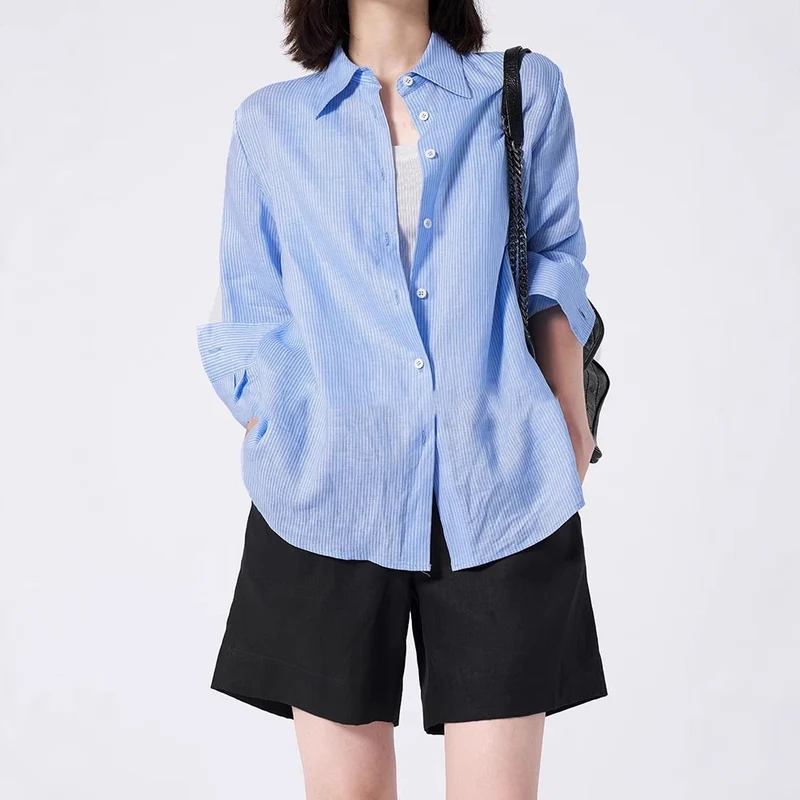 Damen Elegante gestreifte Bluse Nord Taschen