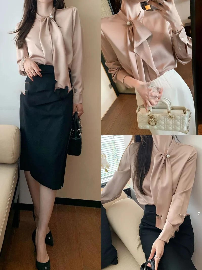 Damen Elegante Bluse mit Schleifendetail Nord Taschen