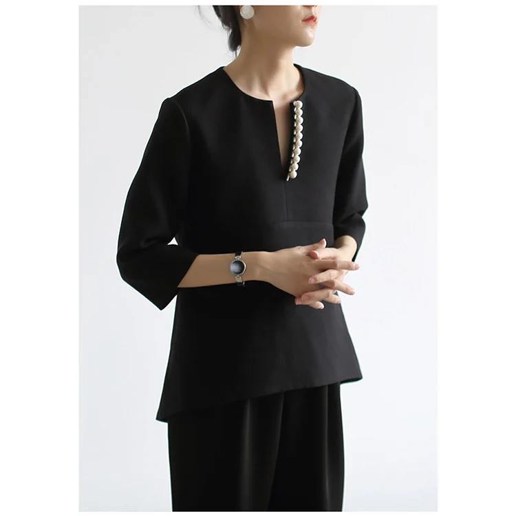 Damen Elegante Bluse mit Perlendetails Nord Taschen