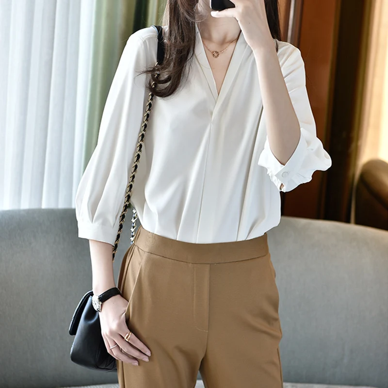 Damen Elegante Bluse mit Ballonärmeln Nord Taschen