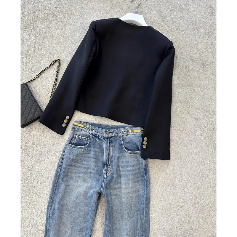 Damen Elegante Blazerjacke mit hohem Kragen Nord Taschen
