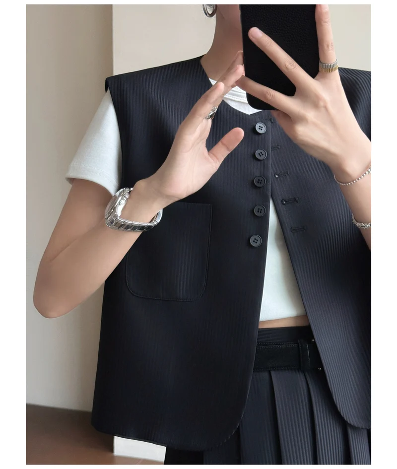 Damen Elegante Blazer-Weste mit gestreiftem Design Nord Taschen