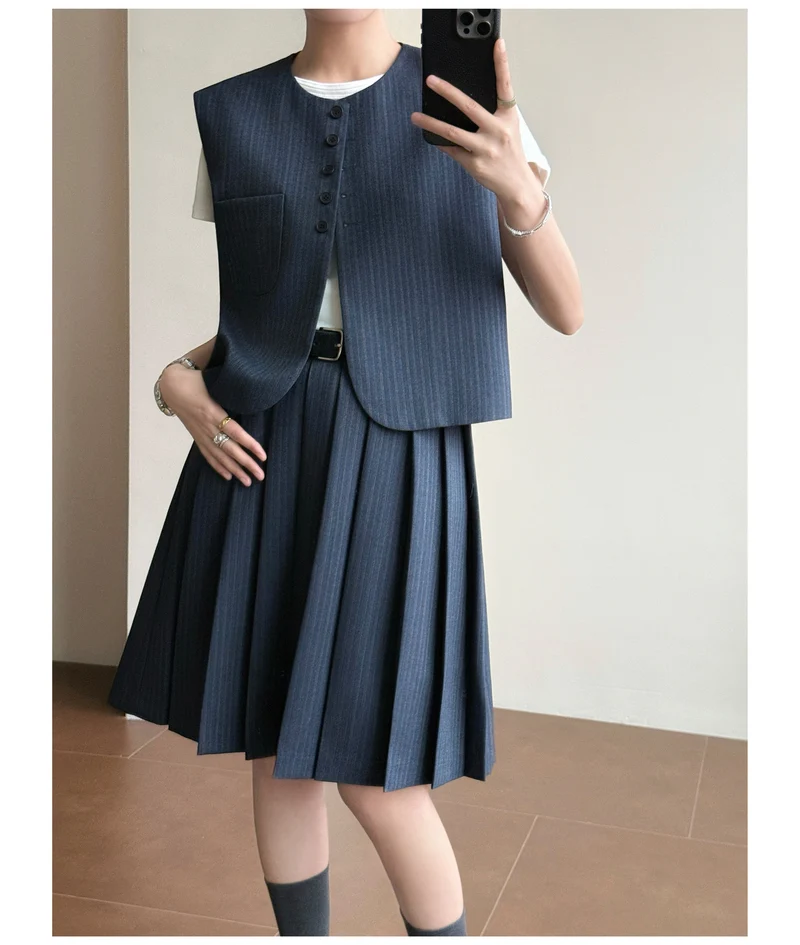 Damen Elegante Blazer-Weste mit gestreiftem Design Nord Taschen