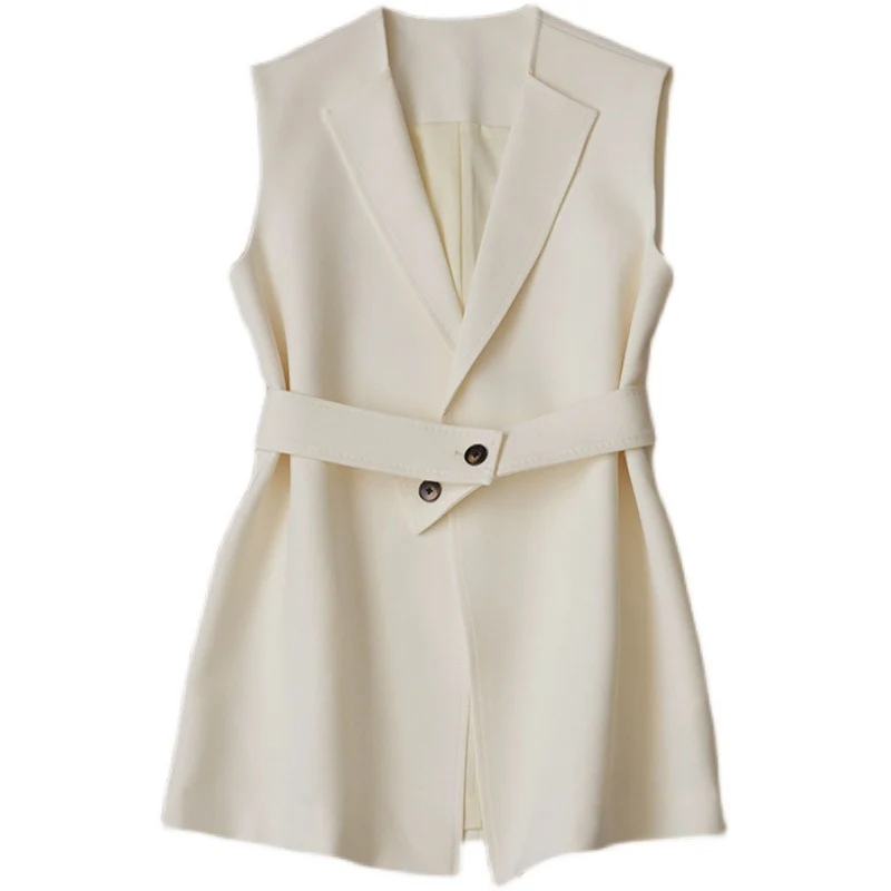 Damen Ärmellose Blazer-Weste mit Taillengürtel Nord Taschen
