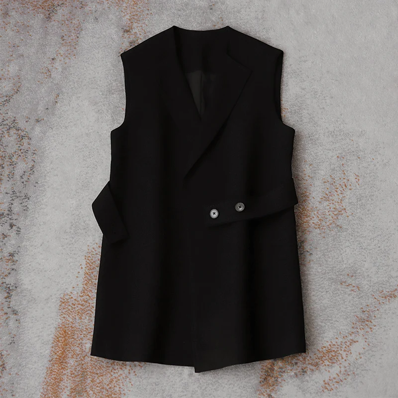 Damen Ärmellose Blazer-Weste mit Taillengürtel Nord Taschen