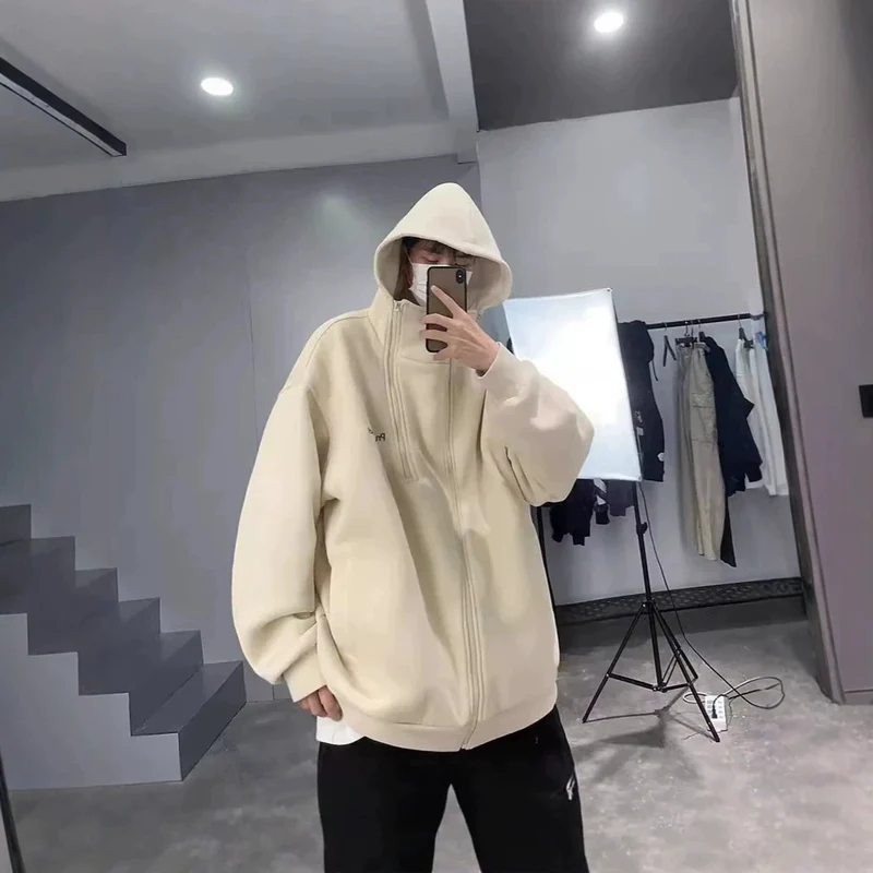 Unisex Oversized Fleecejacke mit hohen Kragen und Reißverschluss Nord Taschen