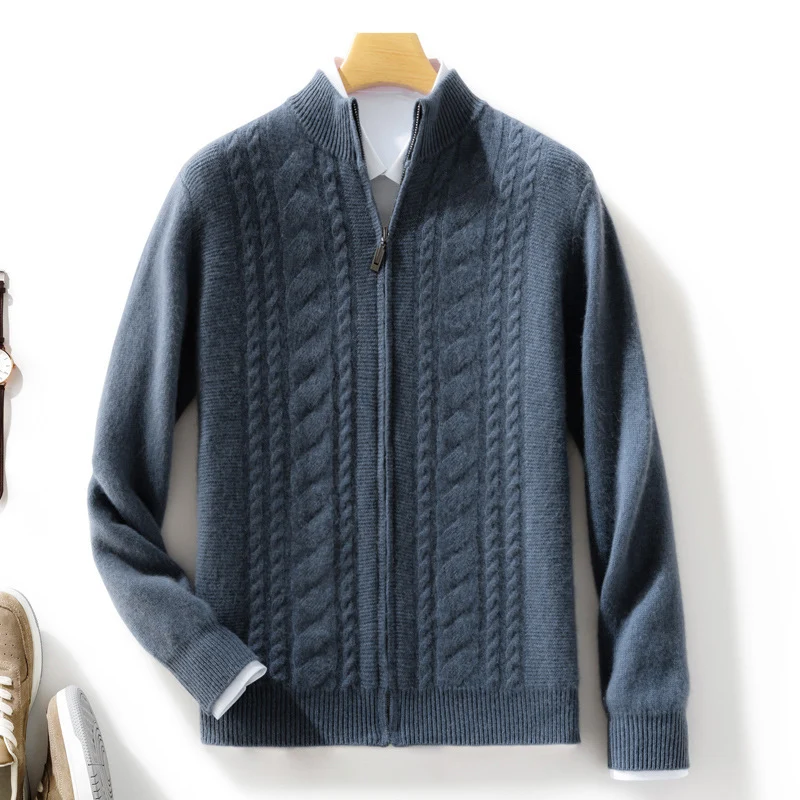 Herren Zipper‑Strickjacke mit Zopfmuster und Stehkragen Nord Taschen