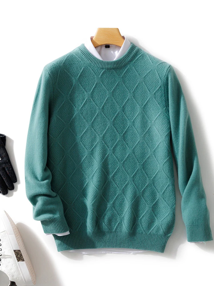 Herren Strukturierter Rauten‑Strickpullover mit Rundhalsausschnitt und kaschmirähnlicher Weichheit Nord Taschen