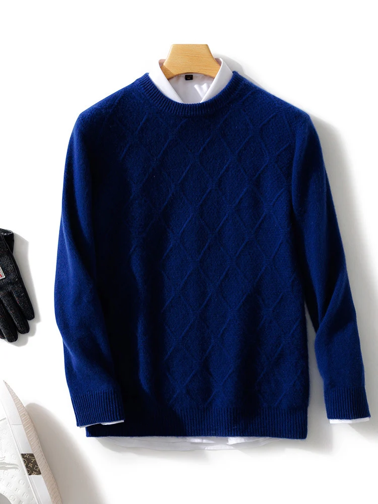 Herren Strukturierter Rauten‑Strickpullover mit Rundhalsausschnitt und kaschmirähnlicher Weichheit Nord Taschen