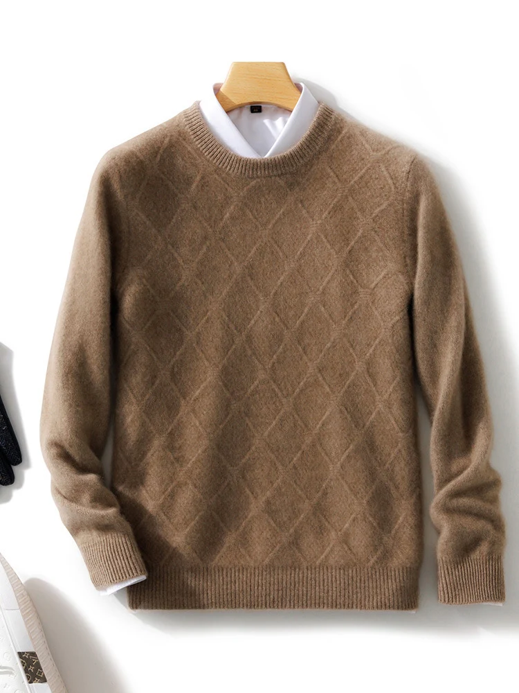Herren Strukturierter Rauten‑Strickpullover mit Rundhalsausschnitt und kaschmirähnlicher Weichheit Nord Taschen