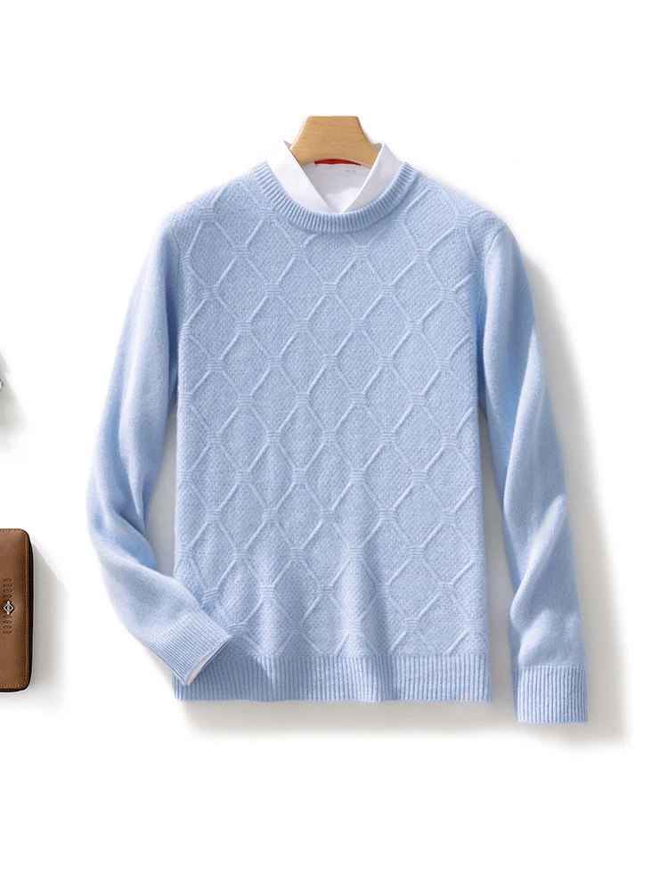Herren Strukturierter Rauten‑Strickpullover mit Rundhalsausschnitt und kaschmirähnlicher Weichheit Nord Taschen