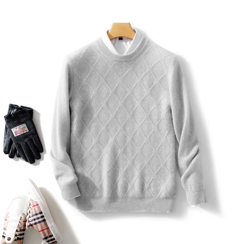 Herren Strukturierter Rauten‑Strickpullover mit Rundhalsausschnitt und kaschmirähnlicher Weichheit Nord Taschen