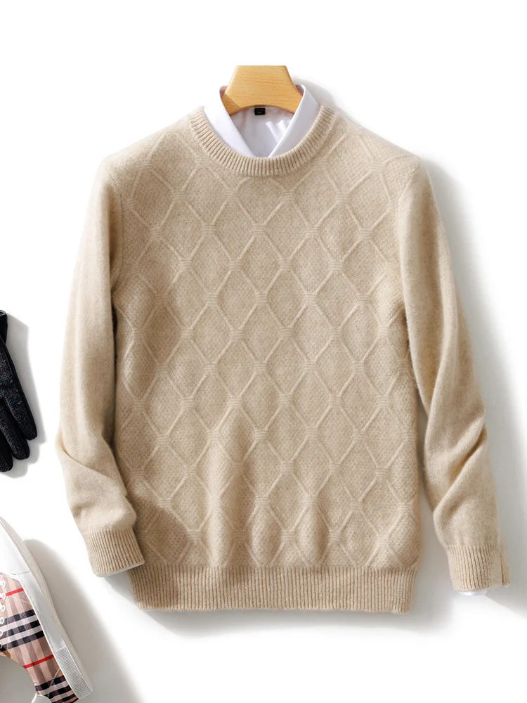 Herren Strukturierter Rauten‑Strickpullover mit Rundhalsausschnitt und kaschmirähnlicher Weichheit Nord Taschen