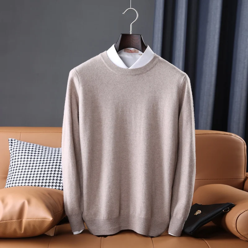 Herren Slim-Fit Rundhalspullover aus feinem Kaschmir-Mix mit dezenter Rippenkante Nord Taschen
