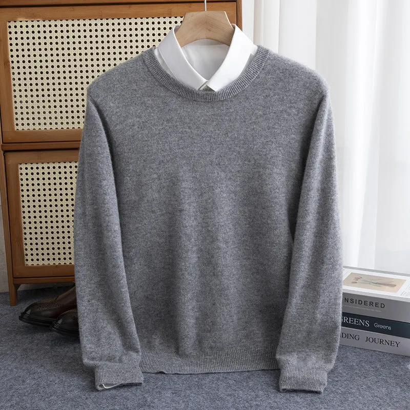Herren Schlichter Rundhals-Feinstrickpullover kaschmirähnliche Haptik mit gerippten Abschlüssen Nord Taschen