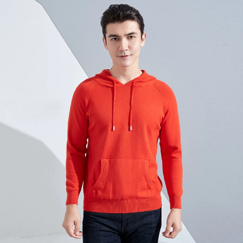 Herren Leichter Kapuzen-Feinstrickpullover mit Kängurutasche und Raglanärmeln Nord Taschen