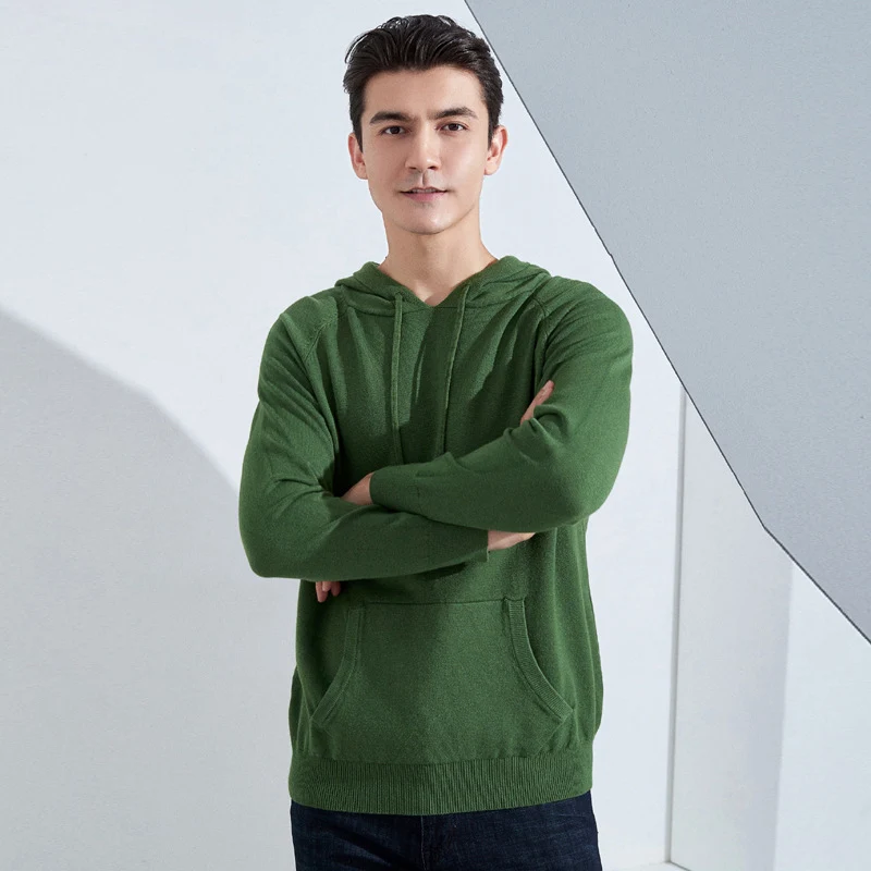 Herren Leichter Kapuzen-Feinstrickpullover mit Kängurutasche und Raglanärmeln Nord Taschen