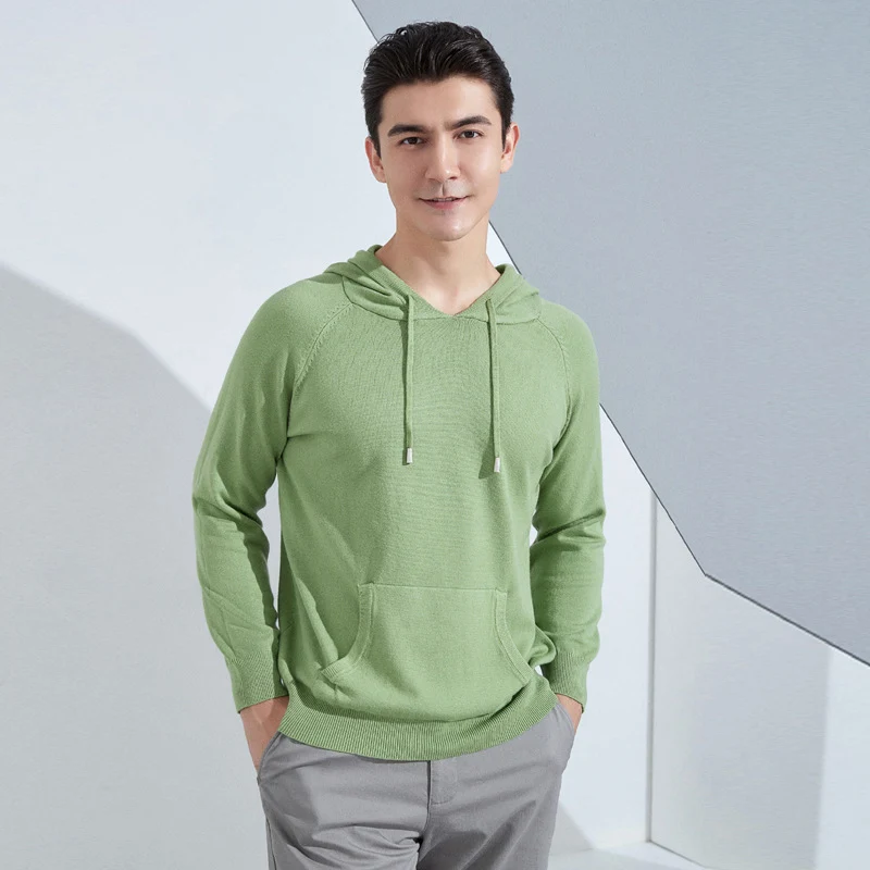 Herren Leichter Kapuzen-Feinstrickpullover mit Kängurutasche und Raglanärmeln Nord Taschen