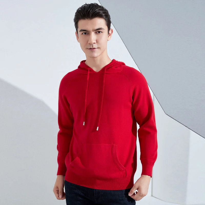 Herren Leichter Kapuzen-Feinstrickpullover mit Kängurutasche und Raglanärmeln Nord Taschen