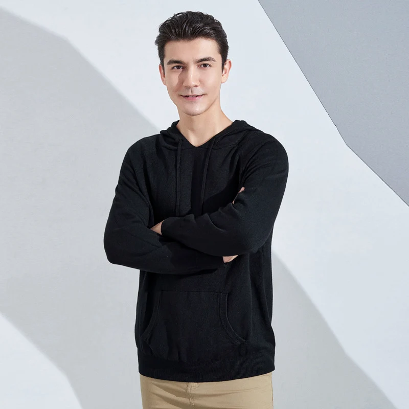 Herren Leichter Kapuzen-Feinstrickpullover mit Kängurutasche und Raglanärmeln Nord Taschen