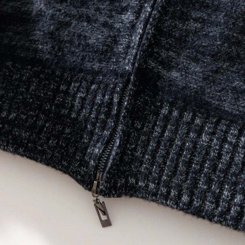 Herren Lässiger Zip‑Mockneckpullover aus Wollmix mit angerauter Mohair‑Optik und Stehkragen Nord Taschen