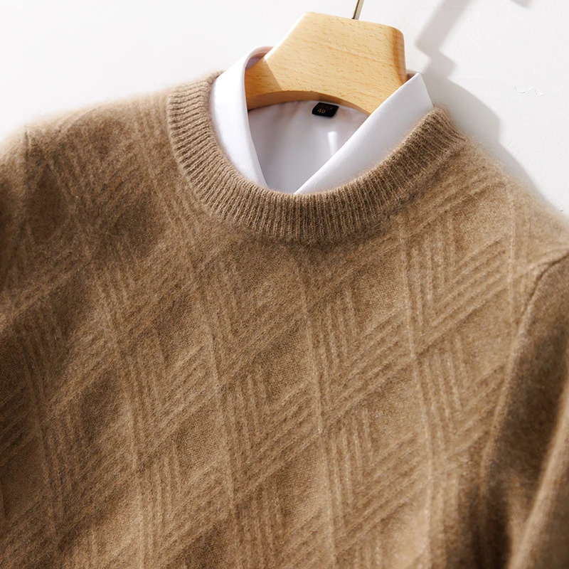Herren Kurzrollkragenpullover aus Merino‑Mix mit diagonaler Rautenstruktur Nord Taschen