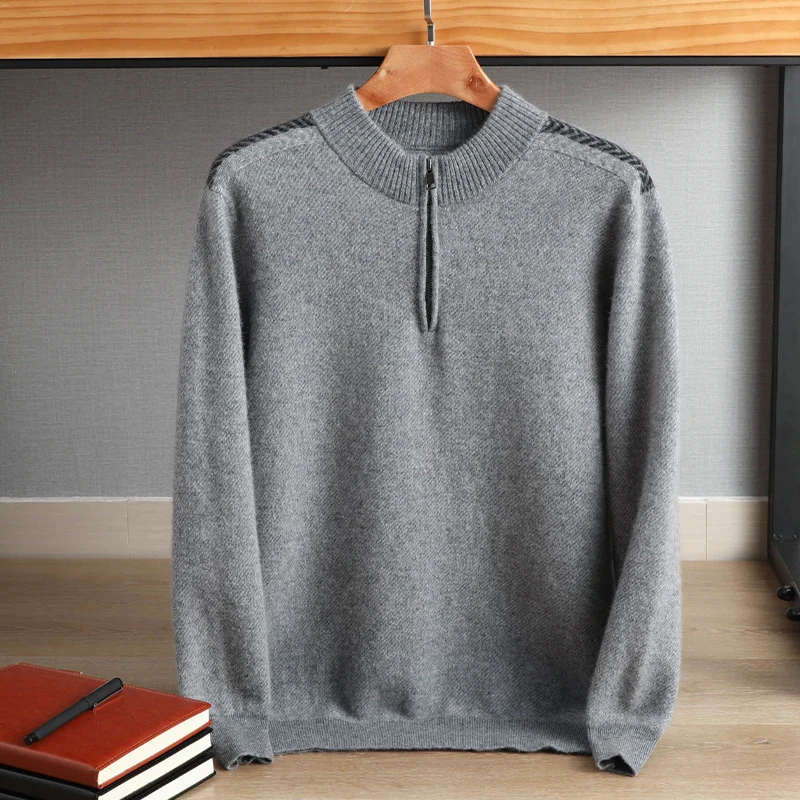 Herren Halbzip-Rollkragenpullover aus Kaschmir-Mix mit feiner Rippkante Nord Taschen