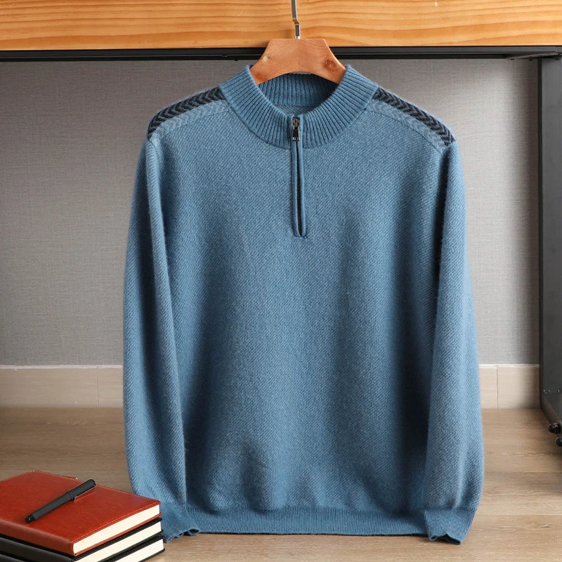 Herren Halbzip-Rollkragenpullover aus Kaschmir-Mix mit feiner Rippkante Nord Taschen
