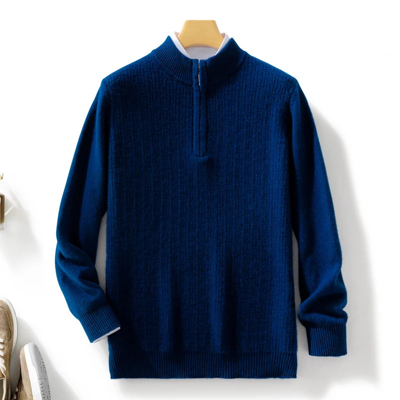 Herren Halbhoher Feinstrick-Pullover mit kurzem Stehkragen und Halbzipper Nord Taschen
