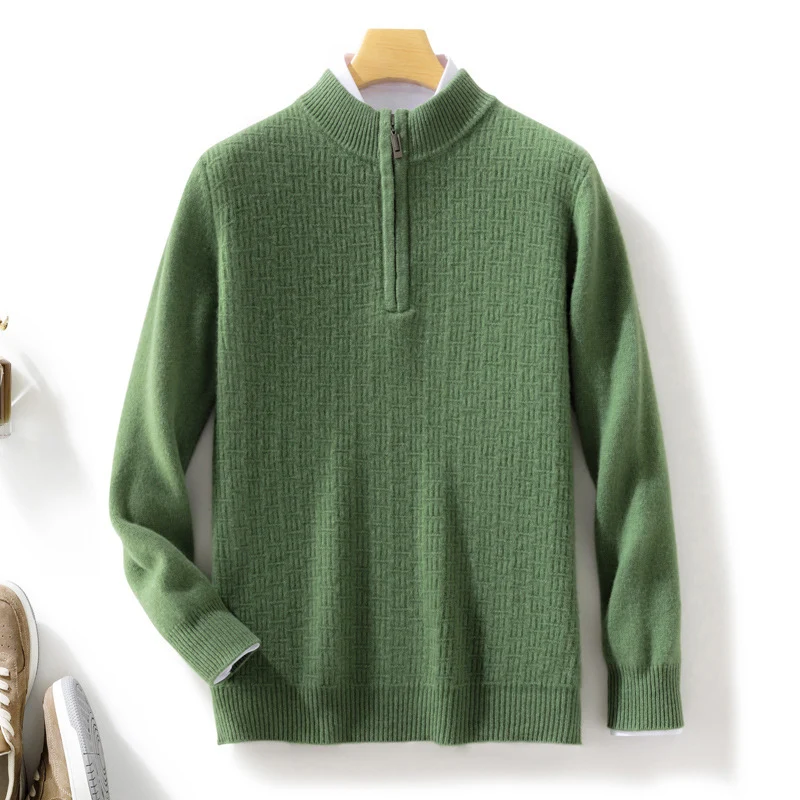 Herren Halbhoher Feinstrick-Pullover mit kurzem Stehkragen und Halbzipper Nord Taschen